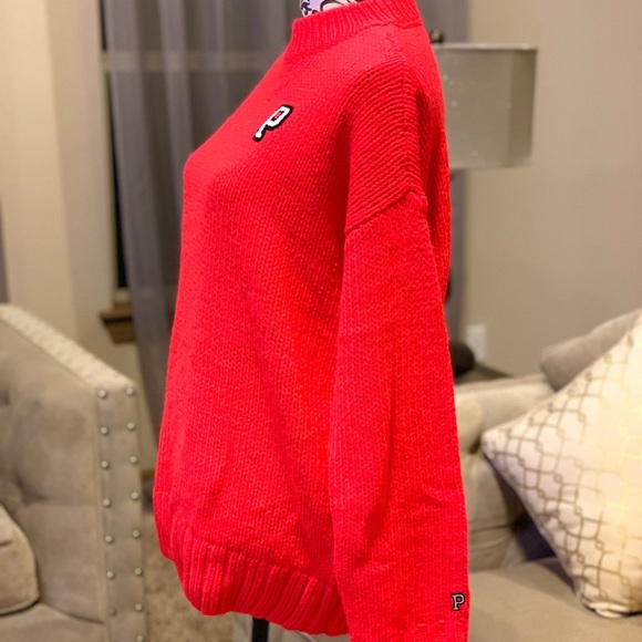 VS PINK BOYFRIEND SWEATER- NEON CANDY CORAL - NEW - Picture 2 of 5